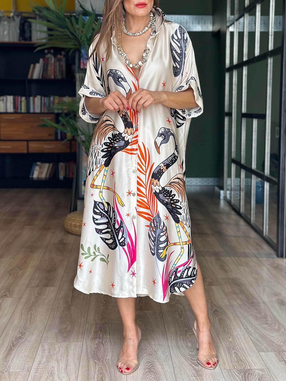 Tropical Crane Dress