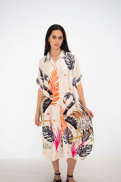 Tropical Crane Dress