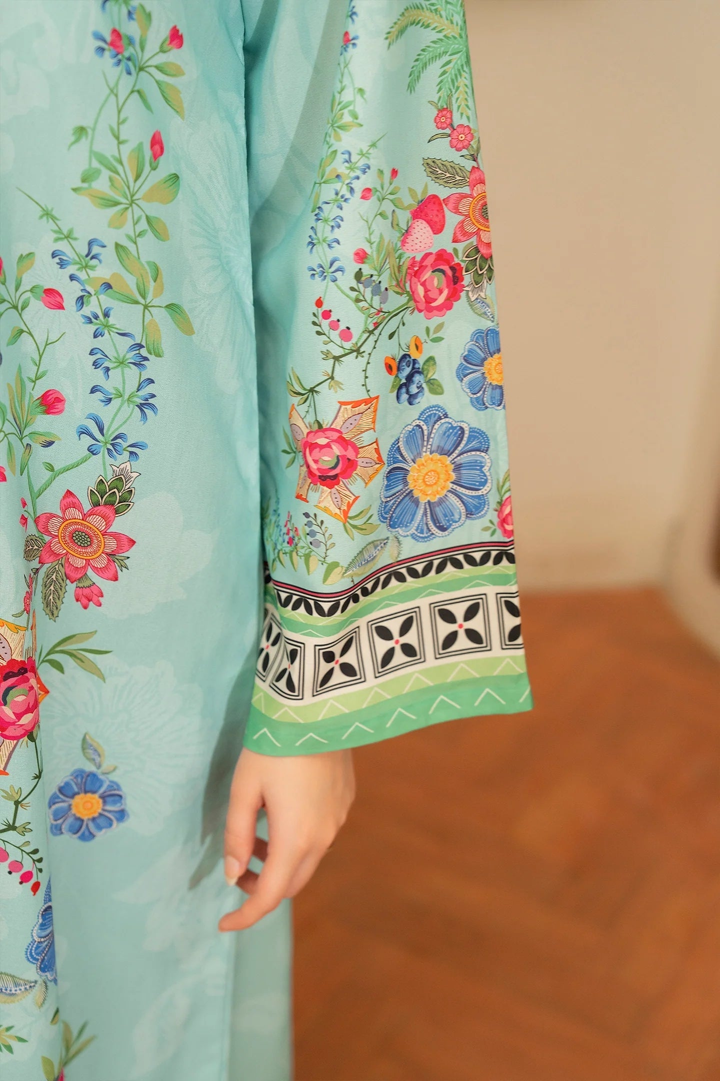 Aqua Floral Printed Kaftan Dress