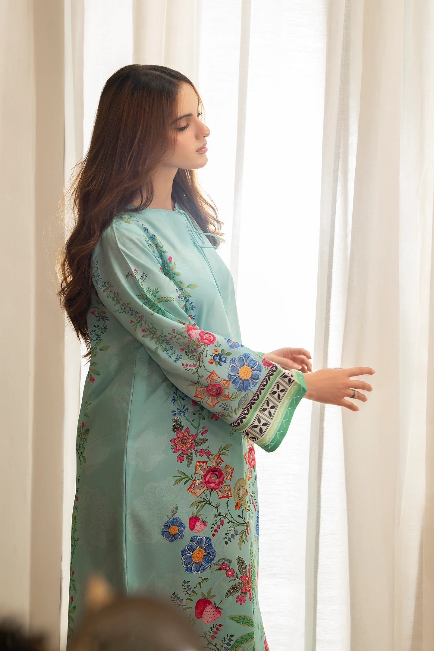 Aqua Floral Printed Kaftan Dress