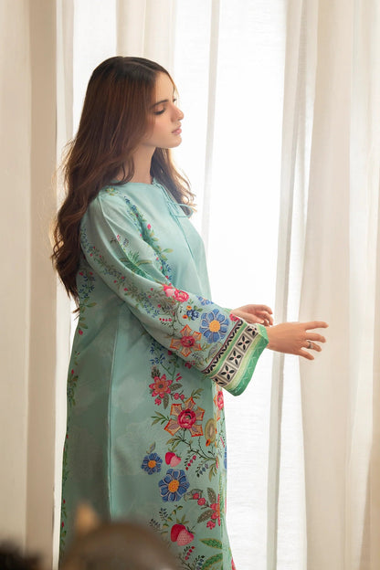 Aqua Floral Printed Kaftan Dress