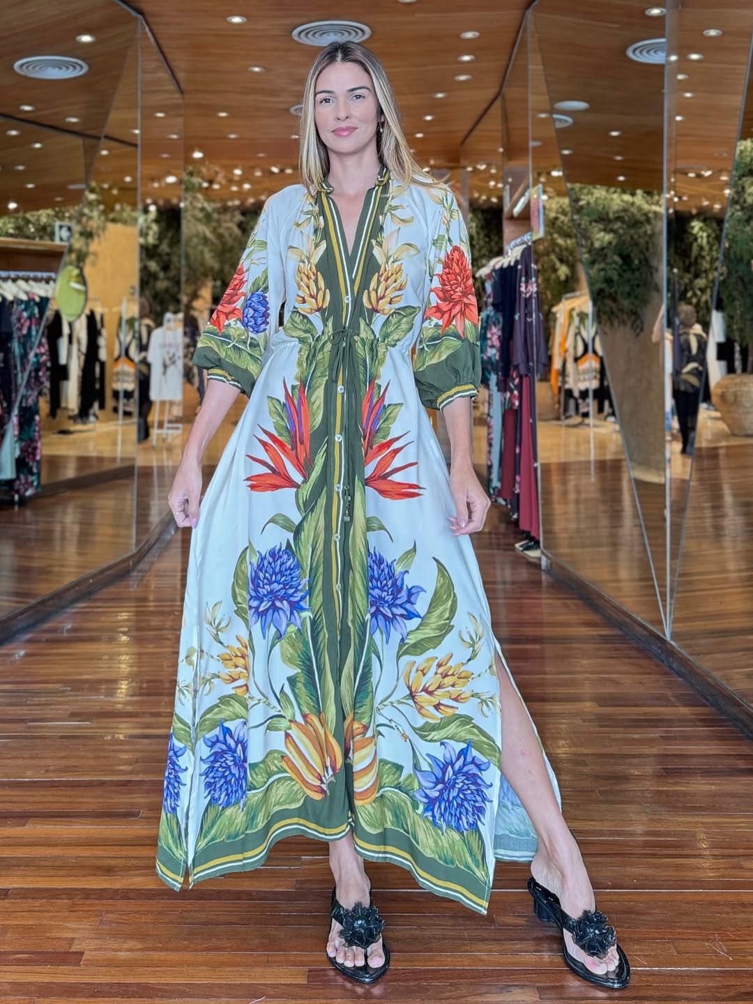 Olive Tropical Printed Kaftan Dress