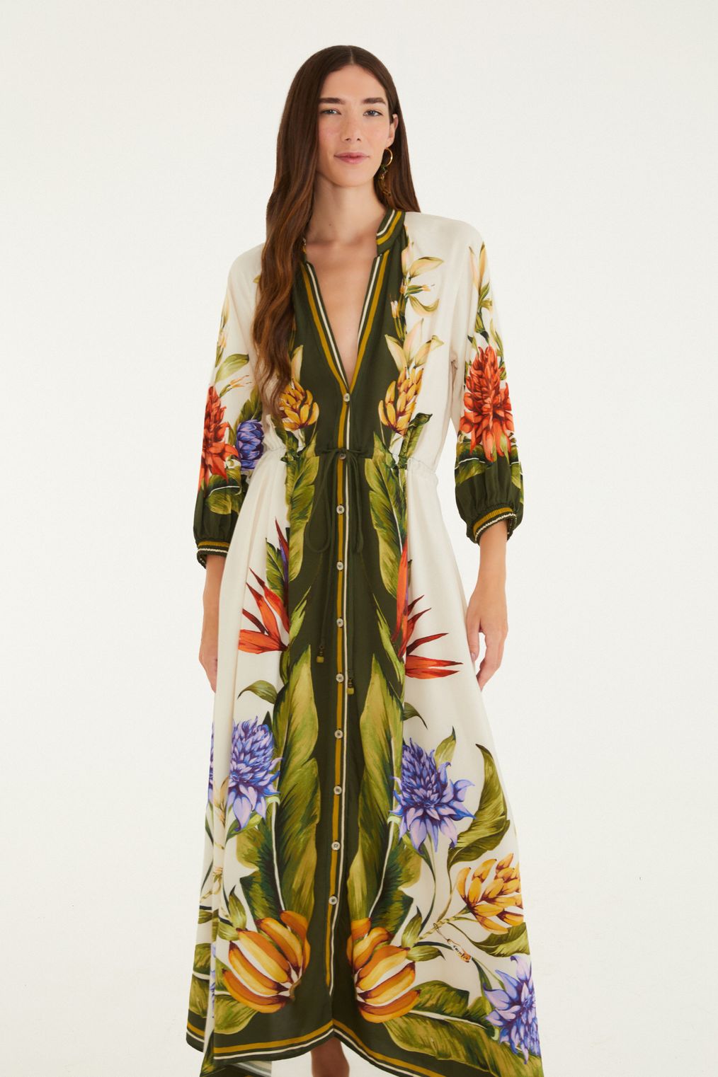 Olive Tropical Printed Kaftan Dress