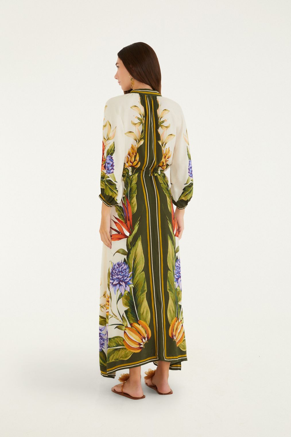 Olive Tropical Printed Kaftan Dress