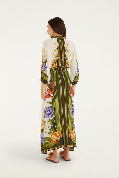 Olive Tropical Printed Kaftan Dress