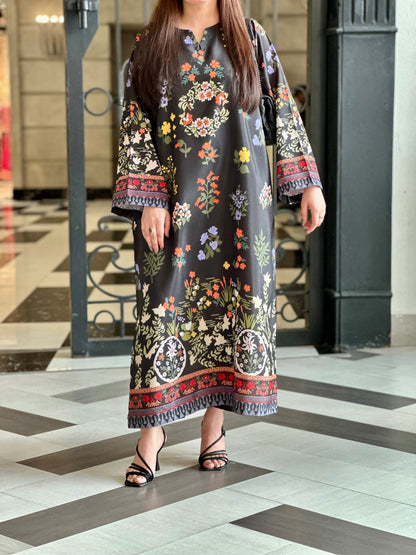 Black Floral Printed Kaftan