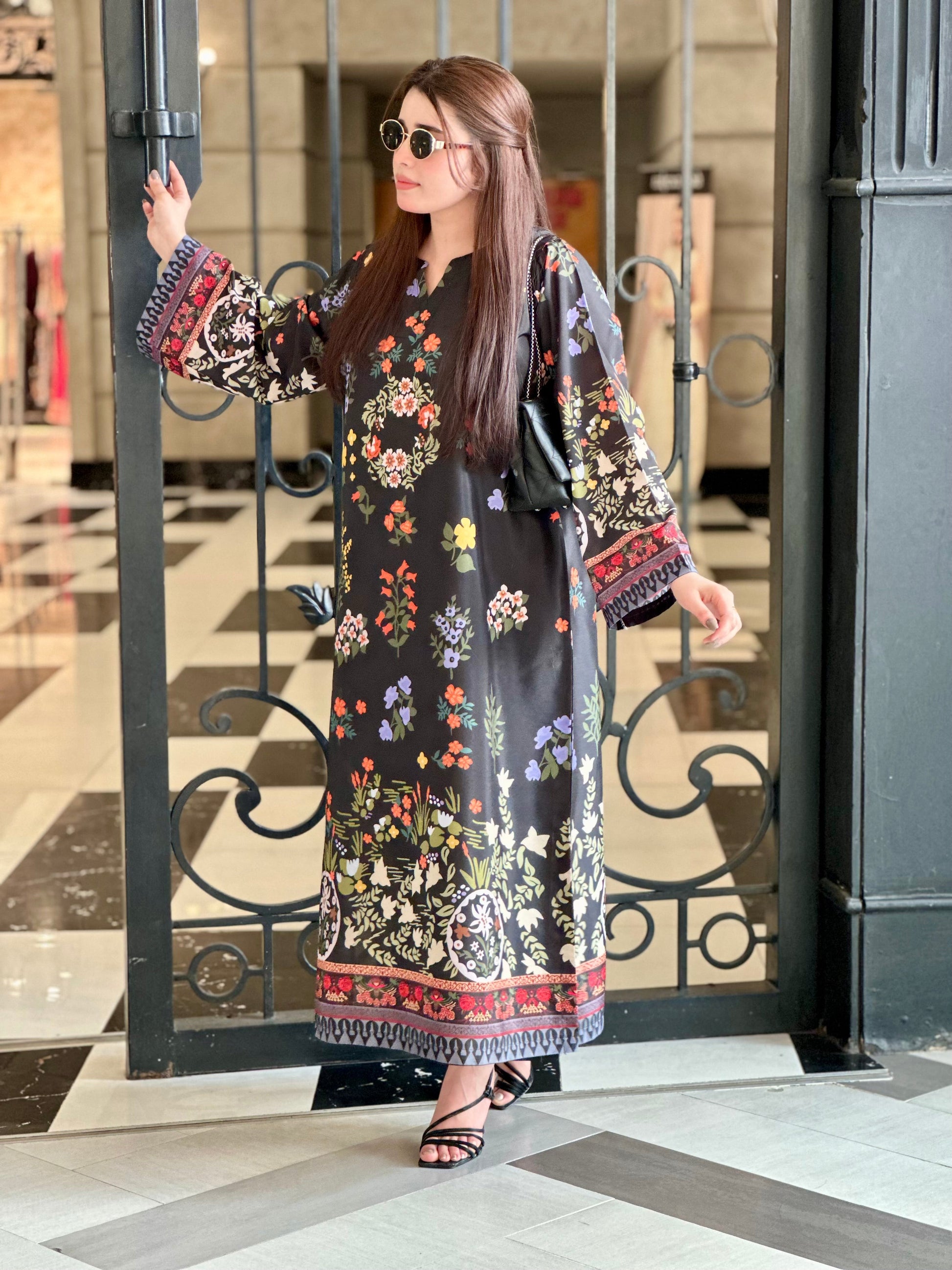 Black Floral Printed Kaftan