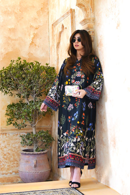 Black Floral Printed Kaftan
