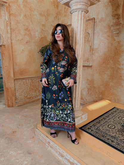 Black Floral Printed Kaftan