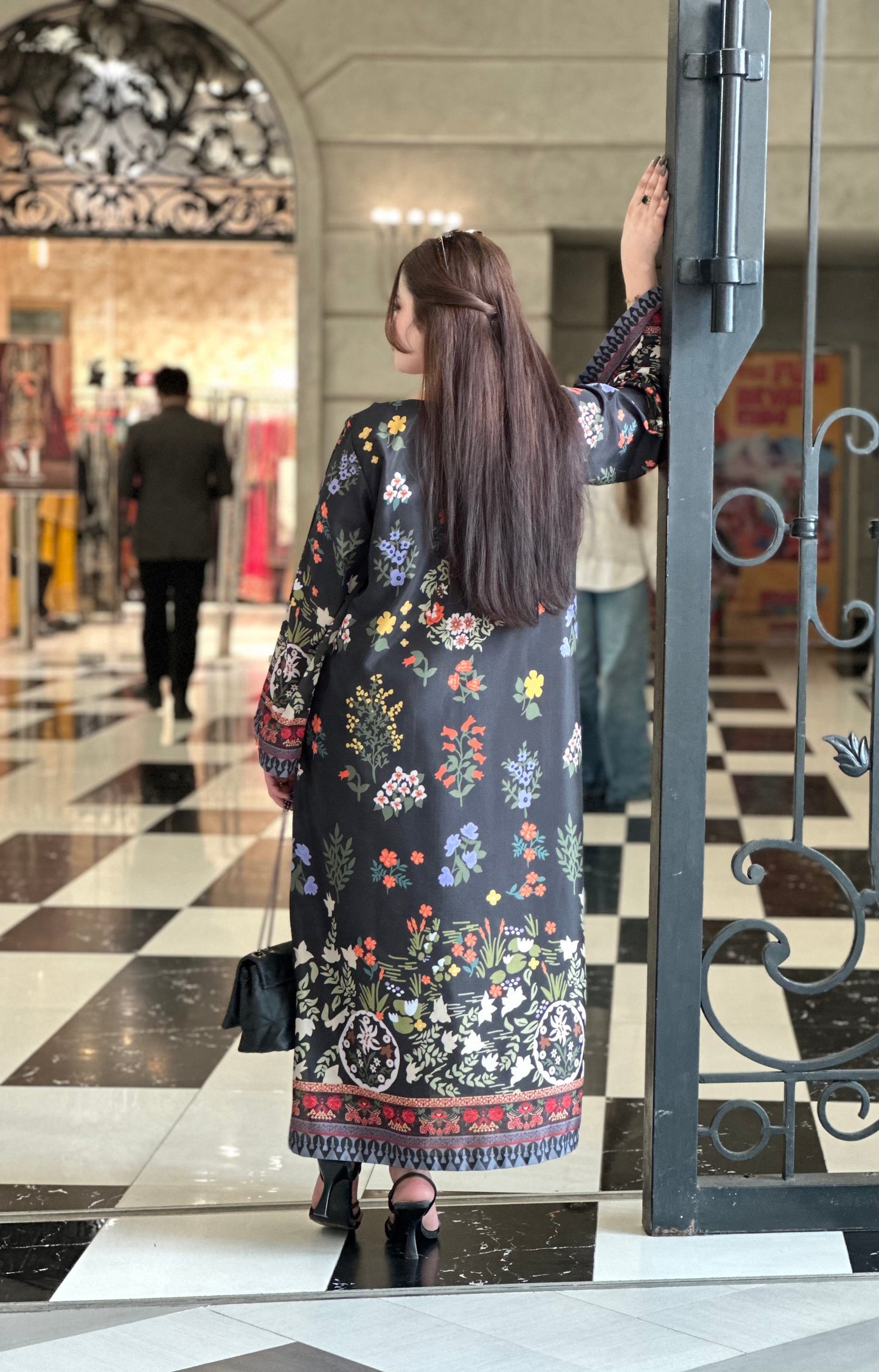 Black Floral Printed Kaftan