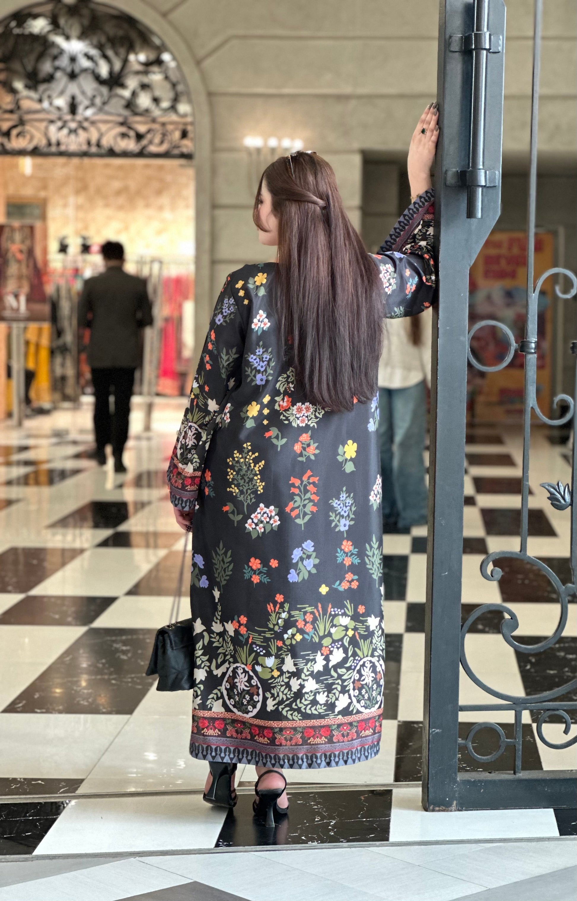 Black Floral Printed Kaftan