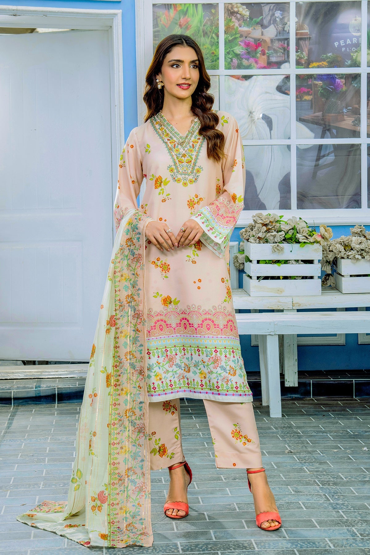 Peach Orchard Kurta Set with Dupatta