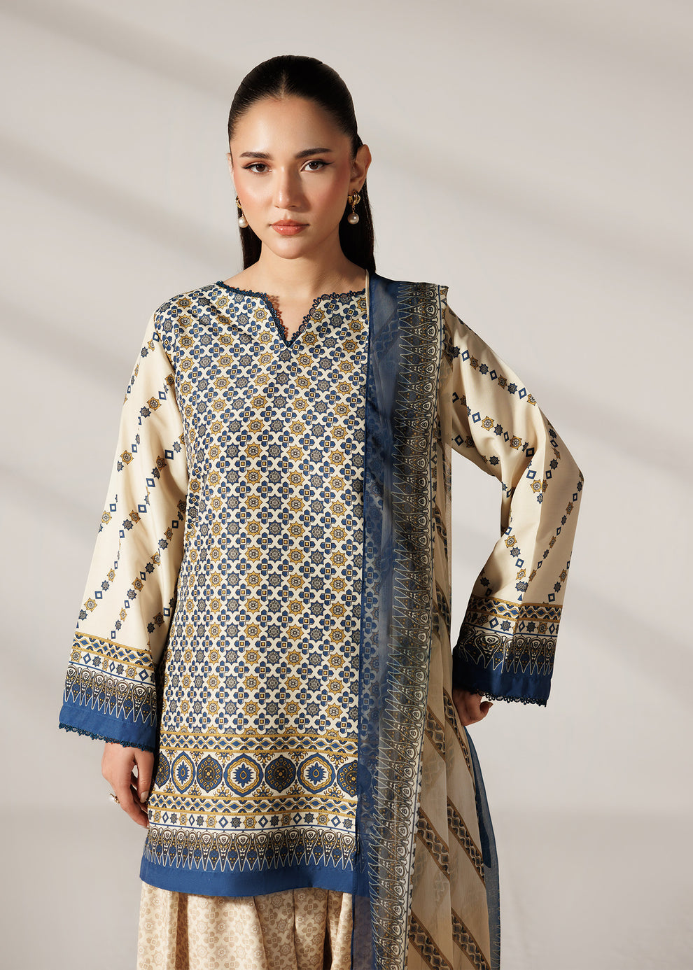 Ivory Lattice Farshi Salwar with Dupatta