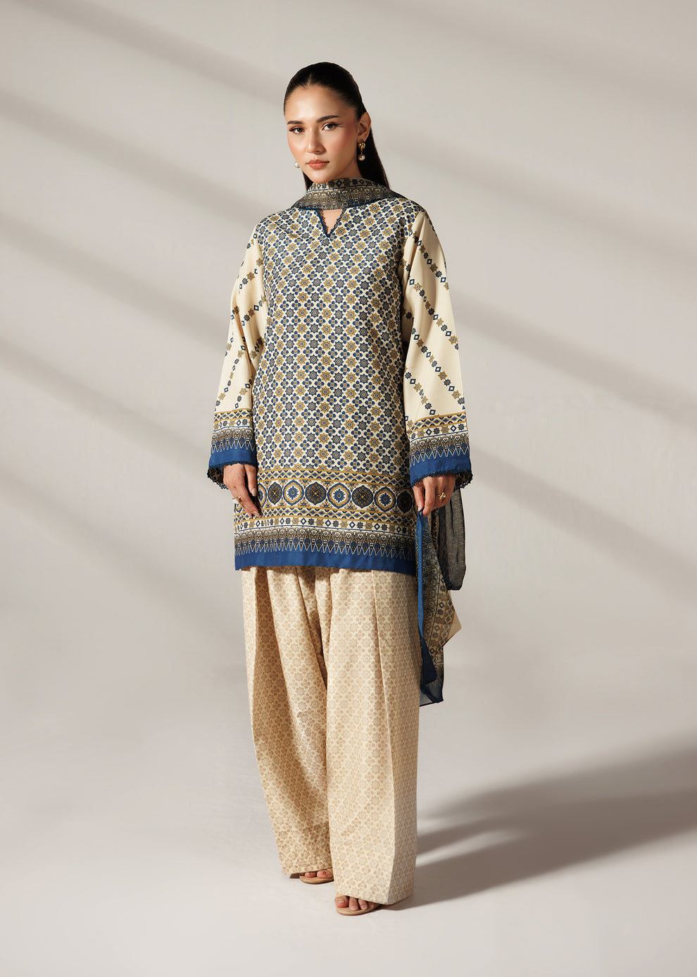 Ivory Lattice Farshi Salwar with Dupatta