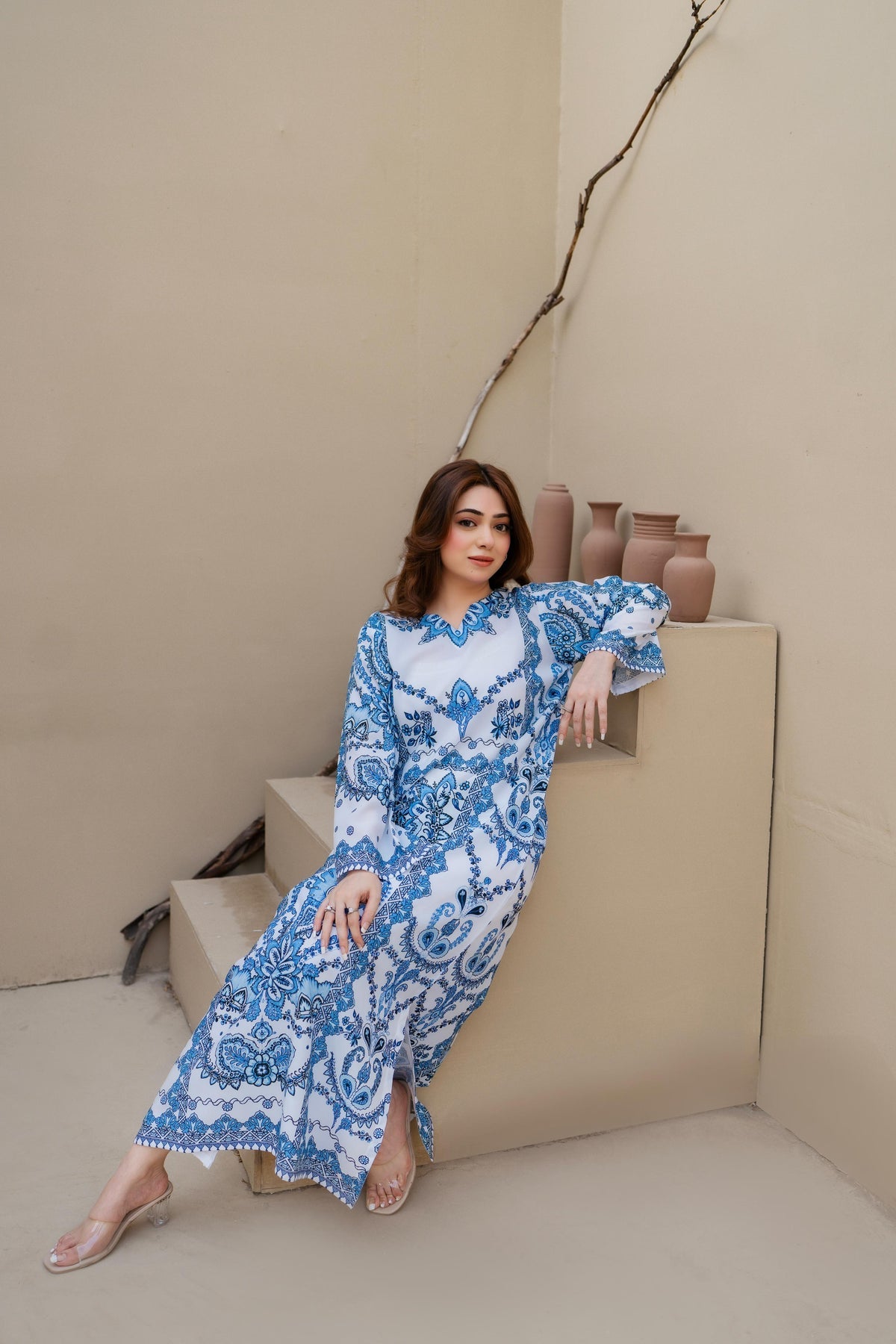 Blue Majolica Kaftan Dress