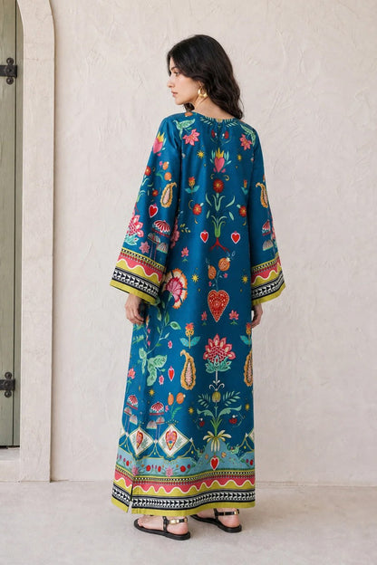 Blue Folk Kaftan Dress