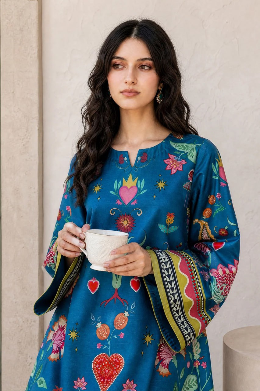Blue Folk Kaftan Dress