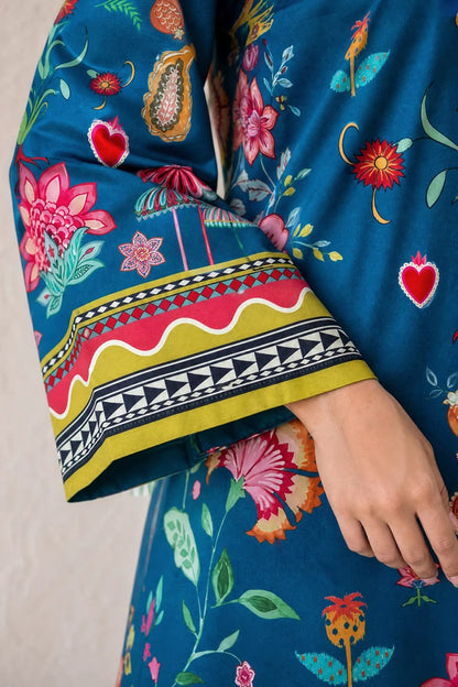 Blue Folk Kaftan Dress