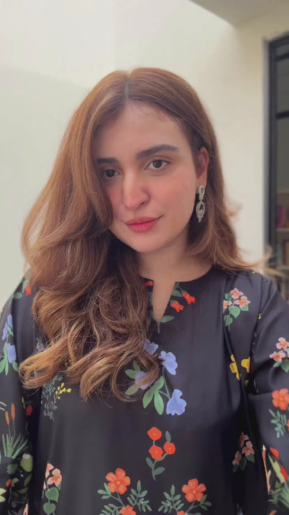Black Floral Printed Kaftan