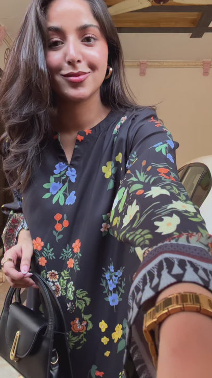 Black Floral Printed Kaftan