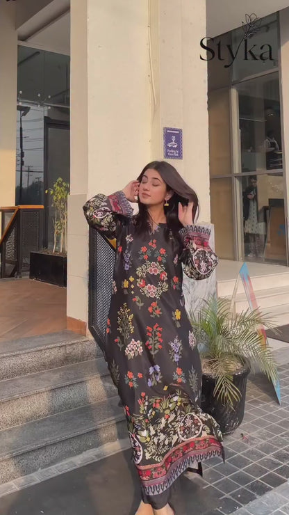 Black Floral Printed Kaftan